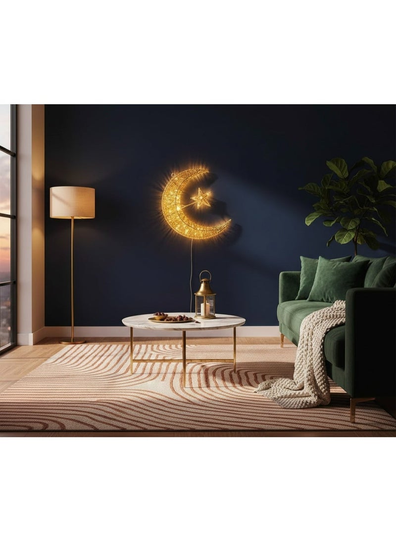 فانوس هلال ذهبي مضيء بتقنية LED بطول 60 سم - فانوس زينة منزلية لرمضان وعيد مبارك (يعمل بالبطارية) - Image 3